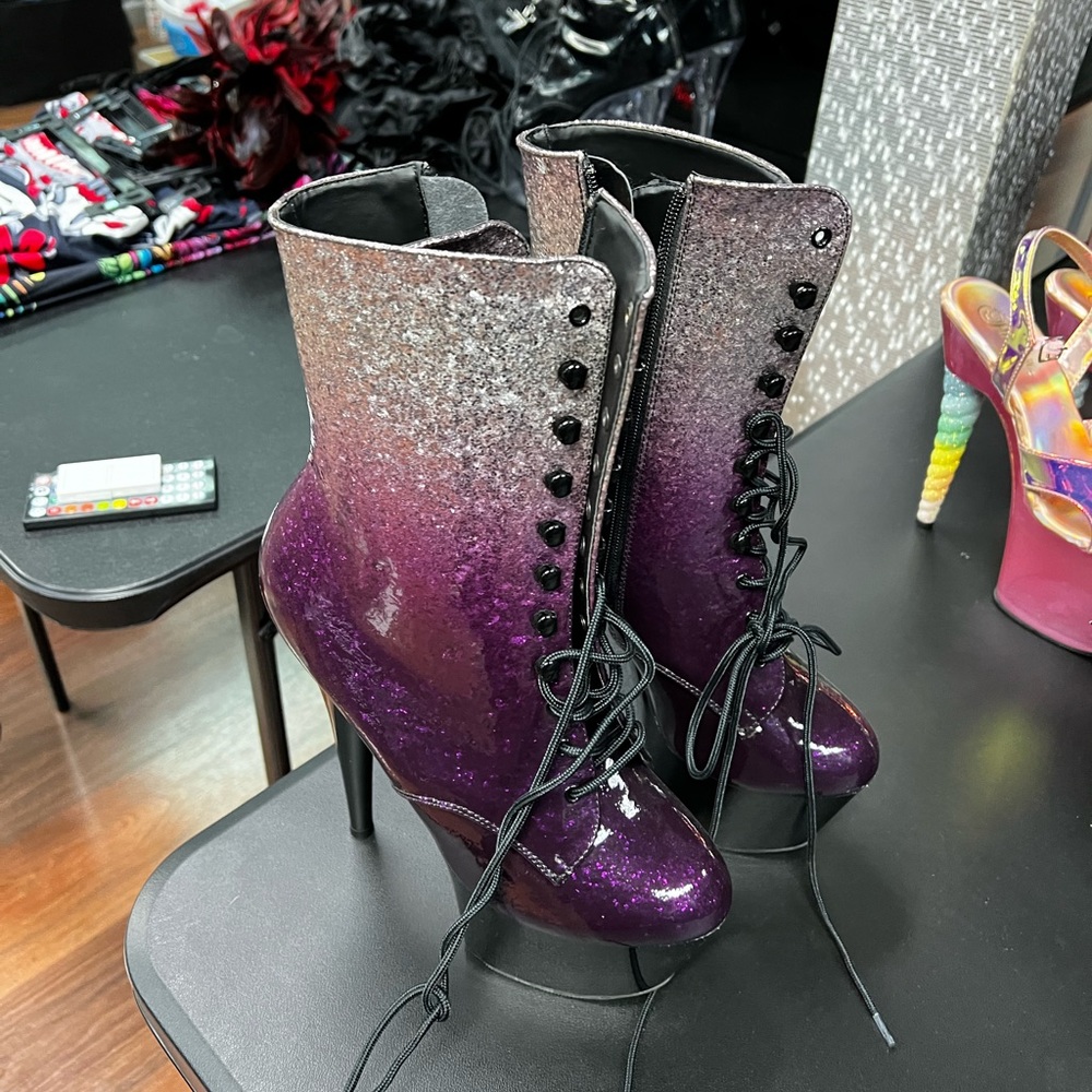 Pleaser Purple and Silver Platform Boots